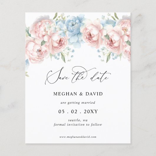 Budget Blush Bloemen Foto Save the Date (Voorkant)