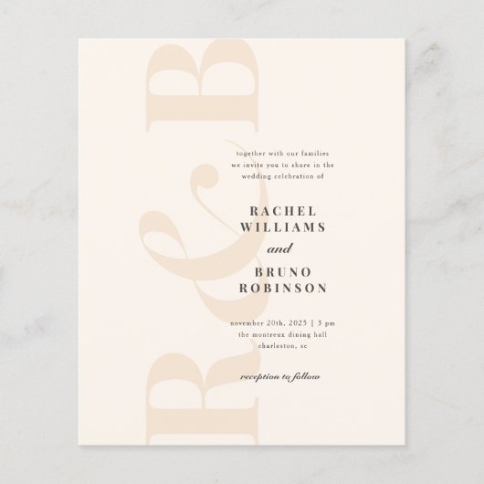 Budget Blush & Cream Minimalistische Initialen Bru (Voorkant)