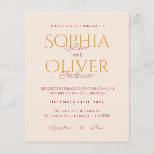 Budget blush en goud Foto QR code bruiloft uitnodi (Voorkant)