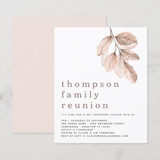 Budget Blush Feuille Famille Réunion Invitation (Devant / Derrière)