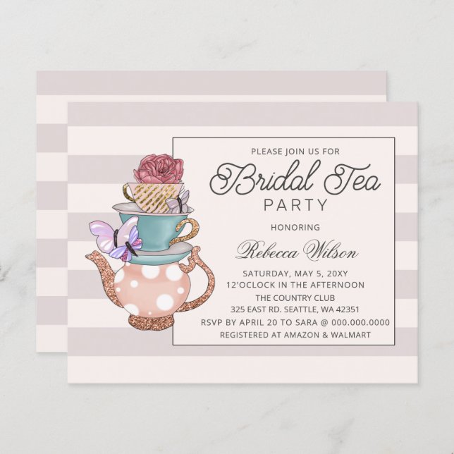 Budget Blush Floral Bridal Tea Party (Voorkant / Achterkant)