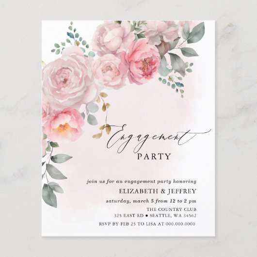 Budget Blush Floral Engagement Party Uitnodigingen (Voorkant)