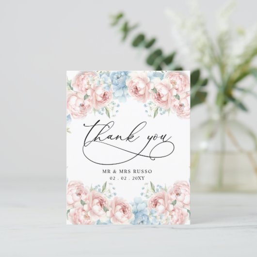 Budget Blush Floral Mariage Carte de remerciements (Debout devant)