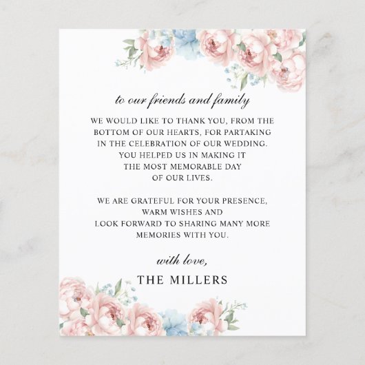 Budget Blush Floral Mariage Carte de remerciements (Dos)