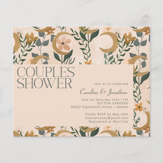 Budget Blush Floral Moon Couples Shower Invite (Voorkant)
