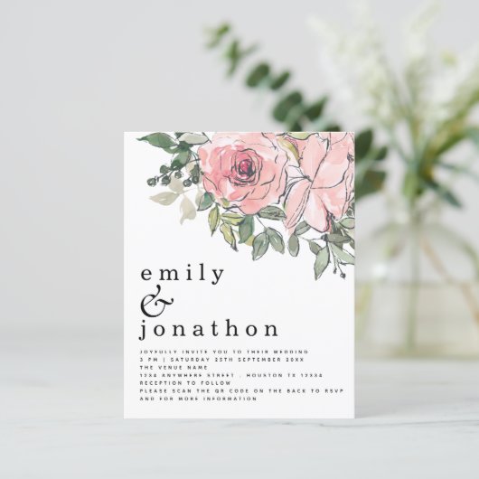 Budget Blush Florals QR Code Weddenschap (Staand voorkant)