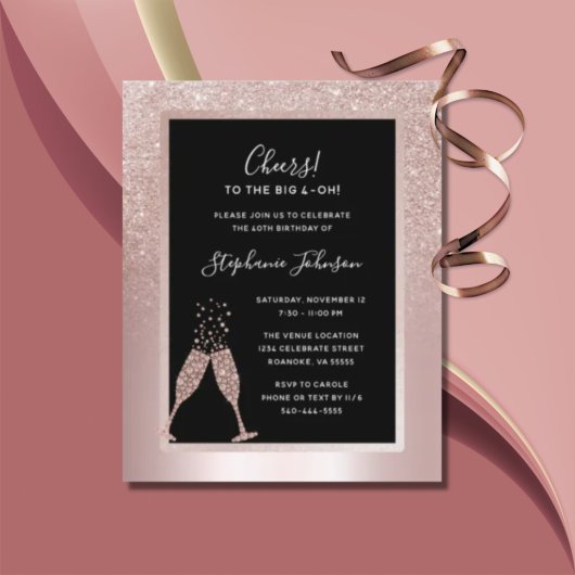Budget Blush Folie 40th Birthday Party Invitation