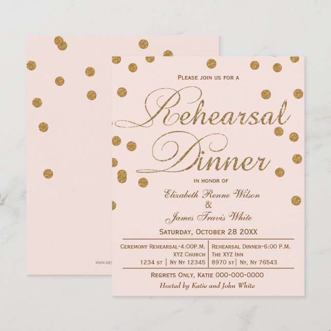 Budget Blush Glitter repetitie Dinner Invitation (Voorkant / Achterkant)