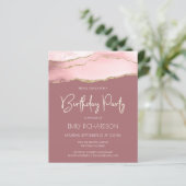 Budget Blush Gold Agate Roos Birthday Uitnodiging (Staand voorkant)