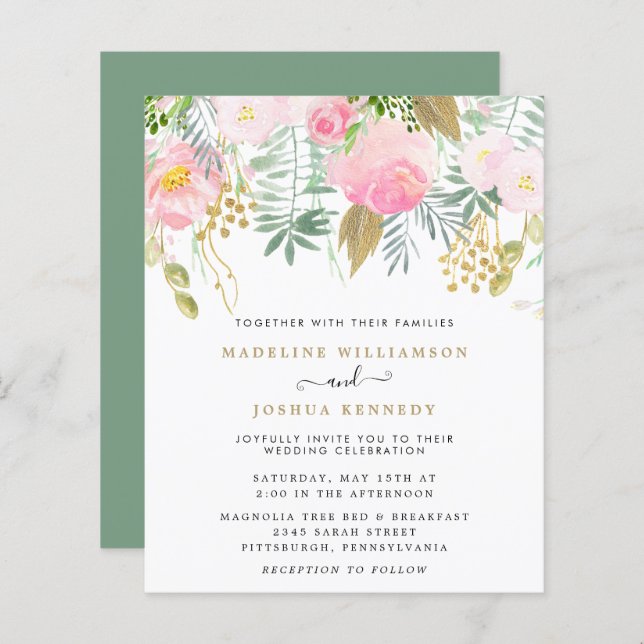 Budget Blush Gold Floral Bridal Shower (Voorkant / Achterkant)