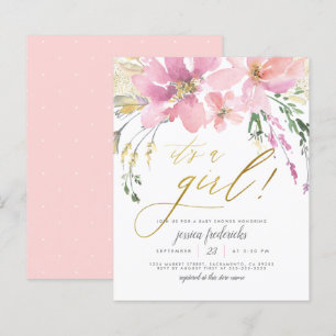 Budget Blush & Gold Het is een Girl Floral Baby sh