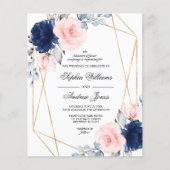 Budget Blush & Navy Blue Roos Wedding Invitation (Voorkant)