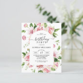 Budget Blush Peonies Birthday Party Invitation (Staand voorkant)