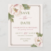 BUDGET Blush Peony Floral Weddenschap Save the Dat Flyer (Voorkant)