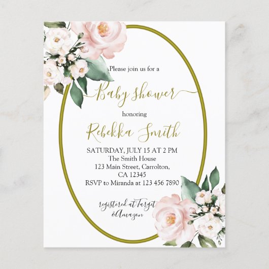 Budget Blush Pink Baby shower İnvitation (Voorkant)