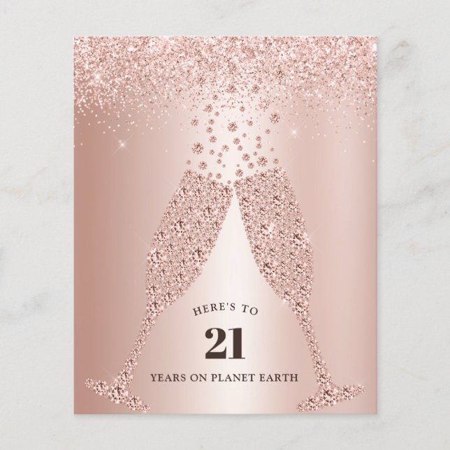 Budget Blush Pink Champagne 21st Birthday Invite (Voorkant)