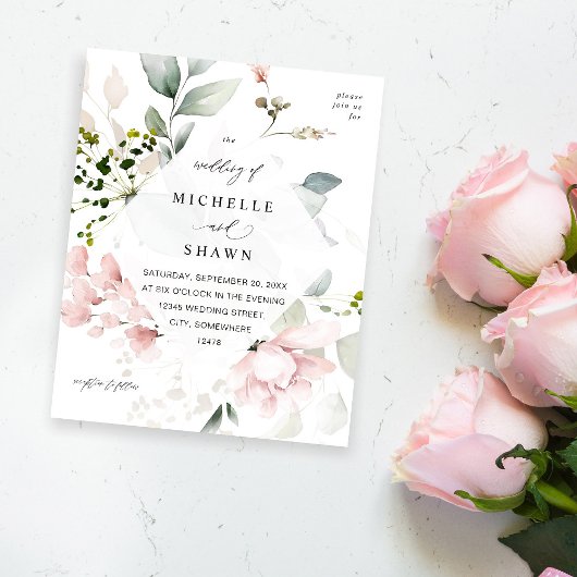 Budget Blush Pink & Eucalyptus Floral Wedding Flyer