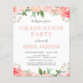 Budget Blush Pink Floral Afstuderen Uitnodiging (Voorkant)