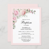 Budget Blush Pink Floral Baptism Uitnodiging (Voorkant / Achterkant)