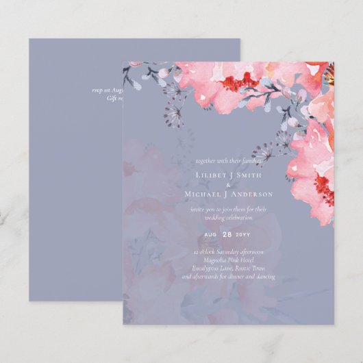 Budget Blush Pink Floral Dusty Blue Wedding (Voorkant / Achterkant)