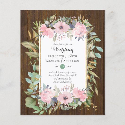 BUDGET Blush Pink Floral Wedding Invitations Flyer (Voorkant)