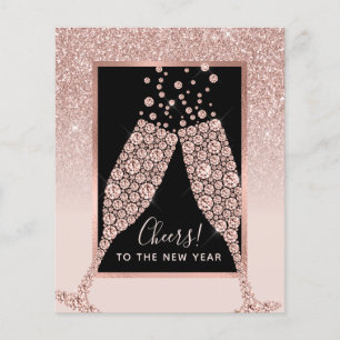 Budget Blush Pink Glitter Champagne Nieuwjaarskaar