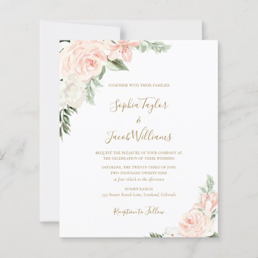 Budget Blush Pink Gold Floral Weddenschap (Voorkant)