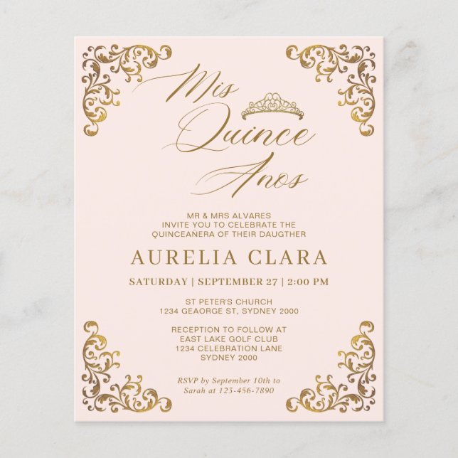 BUDGET  Blush Pink Gold Mis Quinceañera (Voorkant)