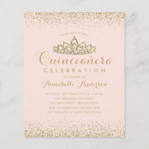 Budget Blush Pink Gold Quinceañera Tiara Invite