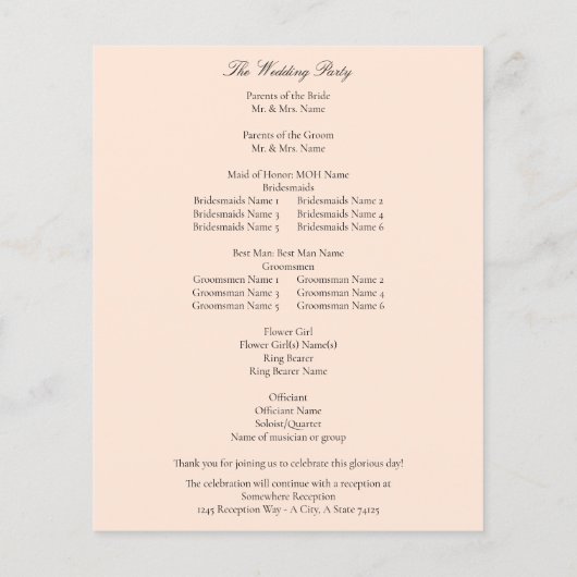 Budget Blush Pink Pastel Programme de mariage (Dos)