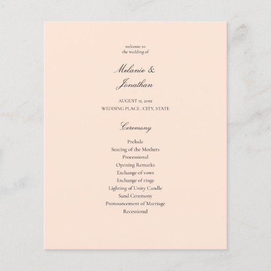 Budget Blush Pink Pastel Programme de mariage (Devant)