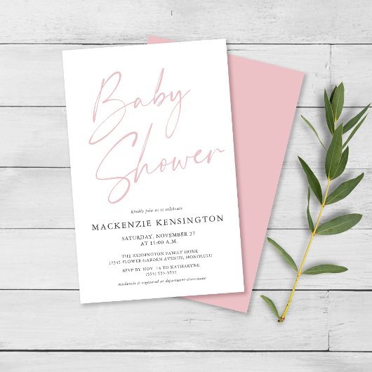 Budget Blush Pink Simple Script Baby shower FLYER