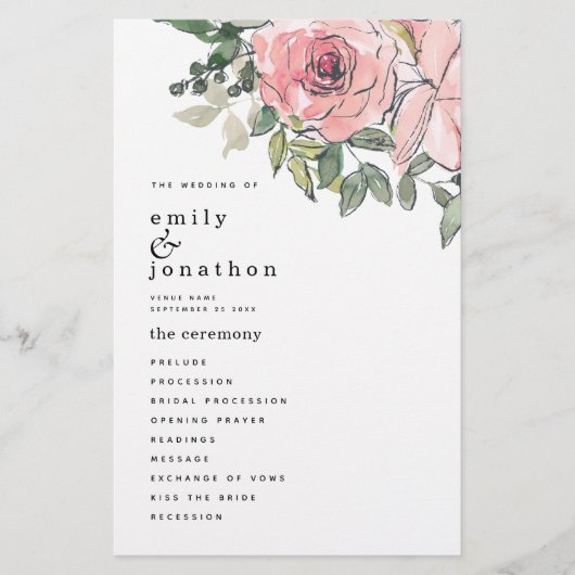 BUDGET Blush rose Florals Programme de mariage (Devant)