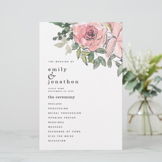 BUDGET Blush rose Florals Programme de mariage (Debout devant)