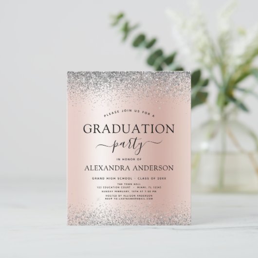 Budget Blush Roze 2022 Afstuderen Glitter Zilver (Staand voorkant)