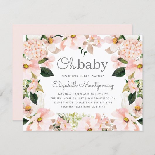 Budget Blush Spring Floral Wreath Oh Baby shower (Voorkant / Achterkant)