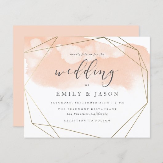 Budget Blush Waterverf Gold Geometric Wedding (Voorkant / Achterkant)