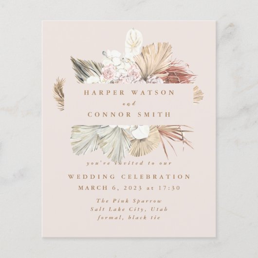 Budget Blush Wreath Pampas Grass Floral Wedding Flyer (Voorkant)