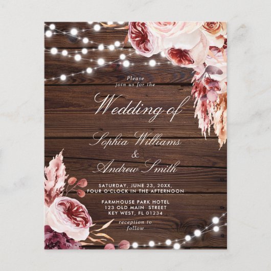 Budget Boheemse rustieke hout bruiloft uitnodiging (Voorkant)