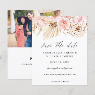 Budget Bohemain Pink Floral Save the Date Photo