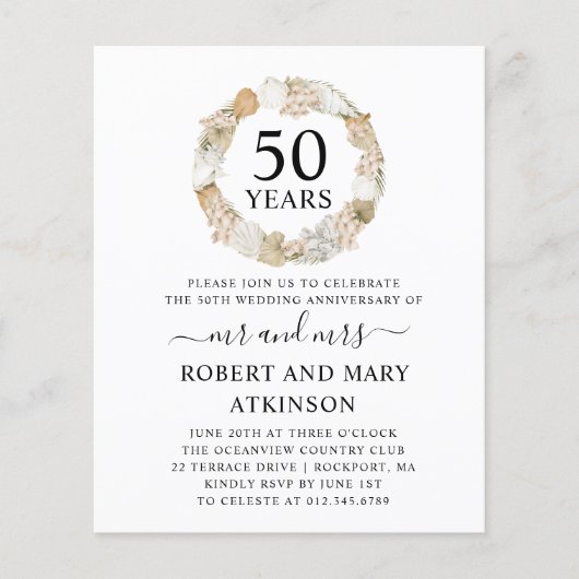 Budget Boho 50th Wedding Jubileum Party Invite (Voorkant)