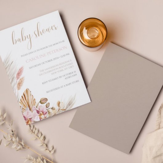 Budget Boho Baby shower Pampas Grass Floral Kaart