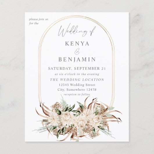 Budget Boho beige Floral Wedding 3 Flyer (Voorkant)