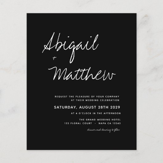Budget Boho Black and White Wedding Invitation Flyer (Voorkant)