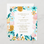 Budget Boho Blauwgroen Waterverf Floral Wedding In (Voorkant / Achterkant)