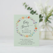 Budget Boho Bloemen Sage Baby Shower Uitnodiging (Staand voorkant)