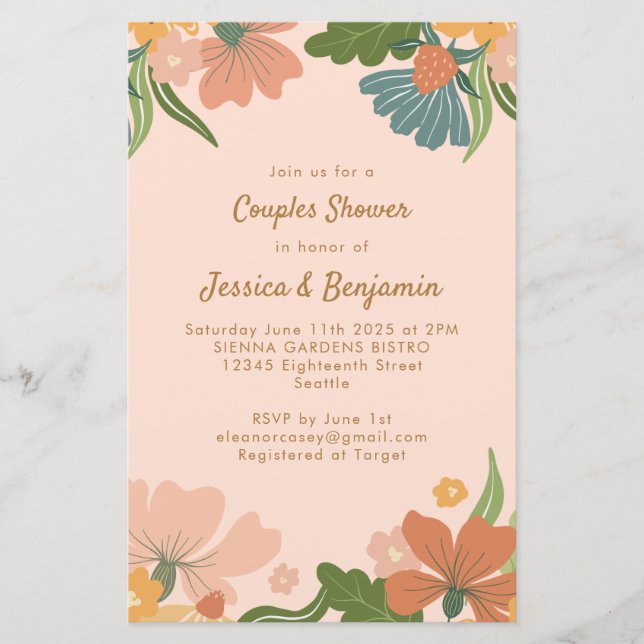 Budget Boho Blush Oranje Floral Couples Shower (Voorkant)