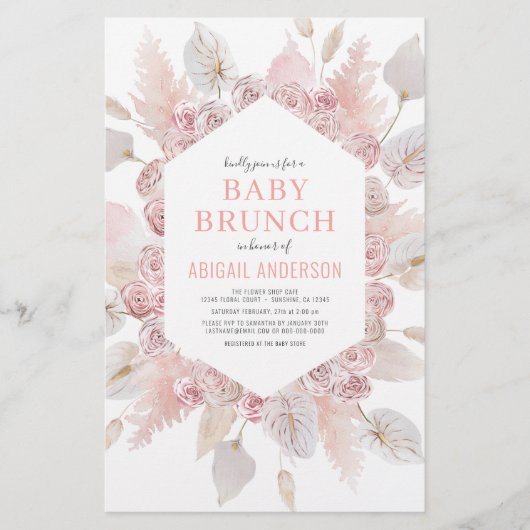Budget Boho Blush Pink Baby Brunch Uitnodiging Flyer (Voorkant)