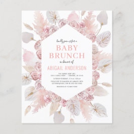 Budget Boho Blush Pink Baby Brunch Uitnodiging Flyer