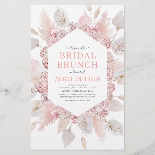 Budget Boho Blush Pink Bridal Brunch Uitnodiging Flyer (Voorkant)